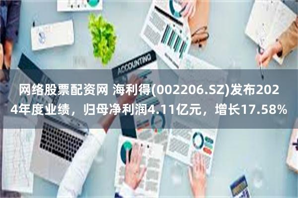 网络股票配资网 海利得(002206.SZ)发布2024年度业绩，归母净利润4.11亿元，增长17.58%