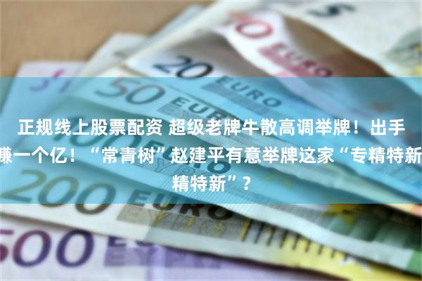 正规线上股票配资 超级老牌牛散高调举牌！出手爆赚一个亿！“常青树”赵建平有意举牌这家“专精特新”？